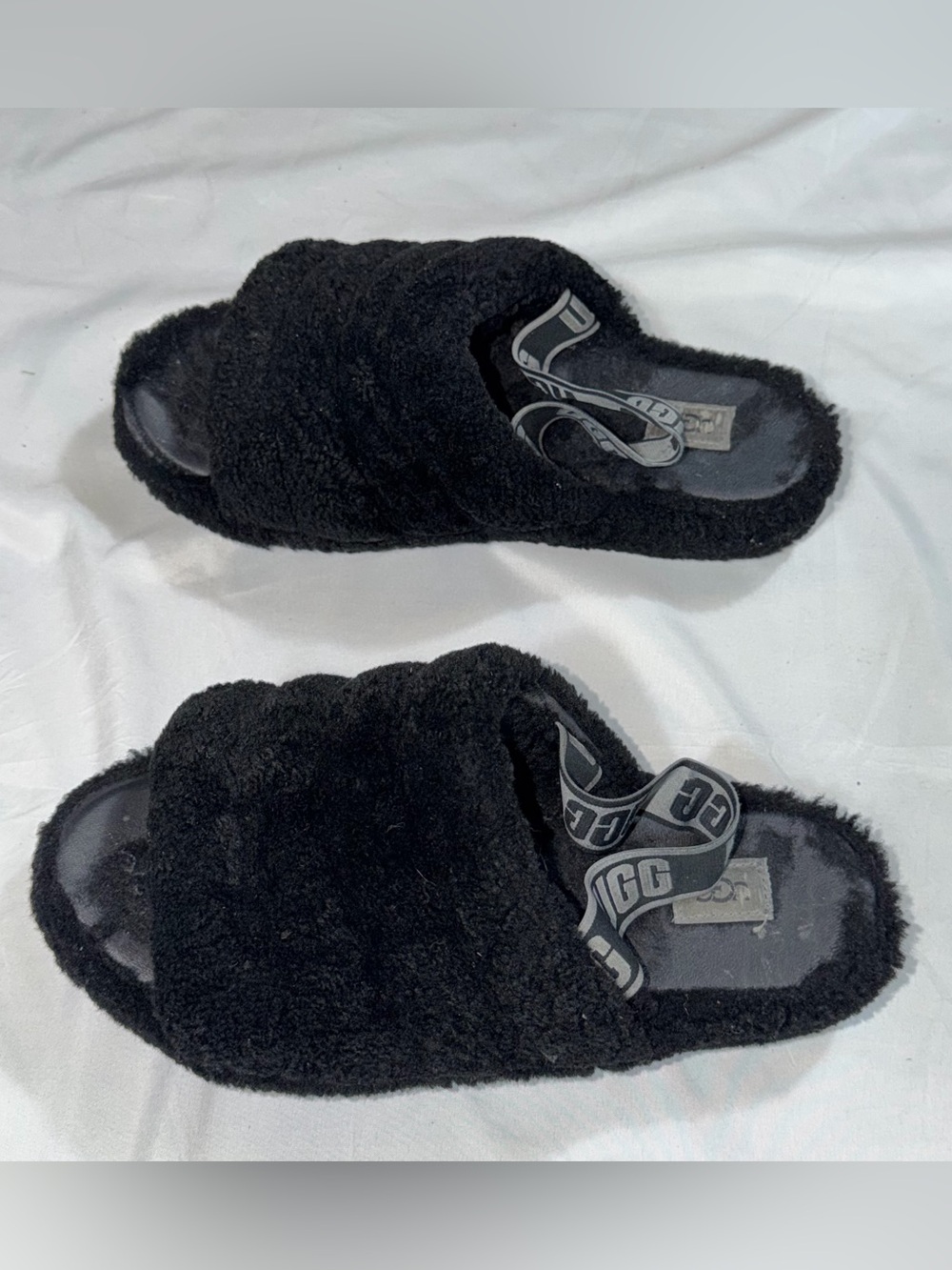 UGG Fluff Yeah Black Shearling Slingback Slide Slippers Women’s 11 - Picture 5 of 9